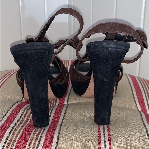 Prada Suede Black & Brown Platform Heels - Picture 14 of 14